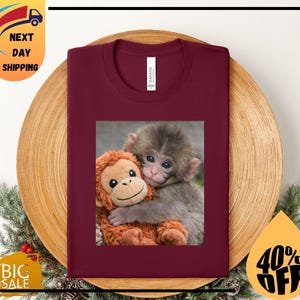 Baby Monkey Punch Shirt, Animal Lover Gift, Cute Monkey T-Shirt, Team Punch,Wildlife Shirt,Cozy Graphic Tee zdjęcie 7