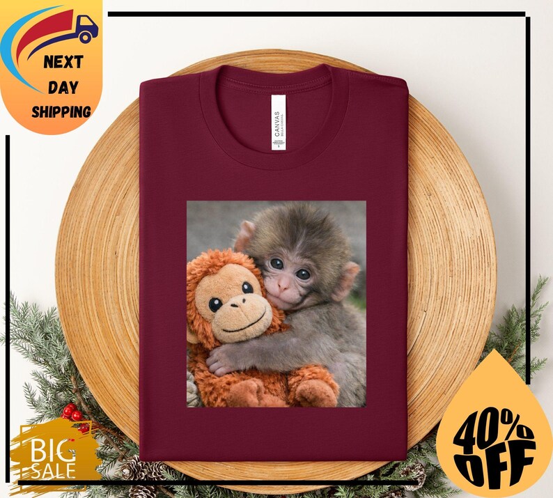 Baby Monkey Punch Shirt, Animal Lover Gift, Cute Monkey T-Shirt, Team Punch,Wildlife Shirt,Cozy Graphic Tee zdjęcie 7
