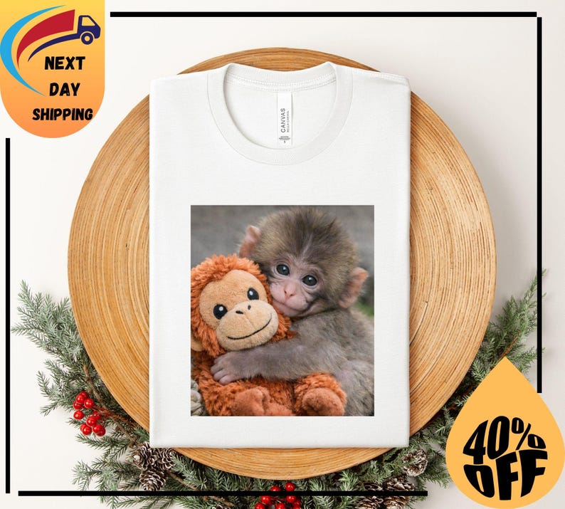 Baby Monkey Punch Shirt, Animal Lover Gift, Cute Monkey T-Shirt, Team Punch,Wildlife Shirt,Cozy Graphic Tee zdjęcie 1