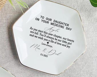 Personalized Gift For Daughter, Daughter Wedding Ring Dish, Bride Gift, Bride Jewelry Holder Gift, Bride Gift from Parents, Wedding Day Gift