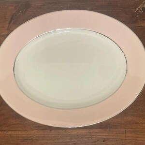 Castleton China Shell Pink Oval Serving Platter 15x11” Silver/Platinum Trim MCM