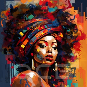 Vibrant Afrocentric Digital Art Bundle | 5 High-Resolution JPGs | Abstract Black Woman Wall Art