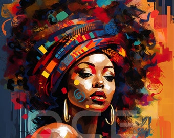 Vibrant Afrocentric Digital Art Bundle | 5 High-Resolution JPGs | Abstract Black Woman Wall Art