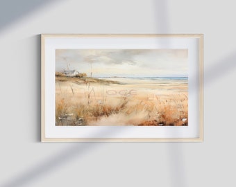 Coastal Wall Art Printable | Beach House Decor | Neutral Seaside Landscape | Coastal Cottage Wall Decor | Vintage Beach Painting Download