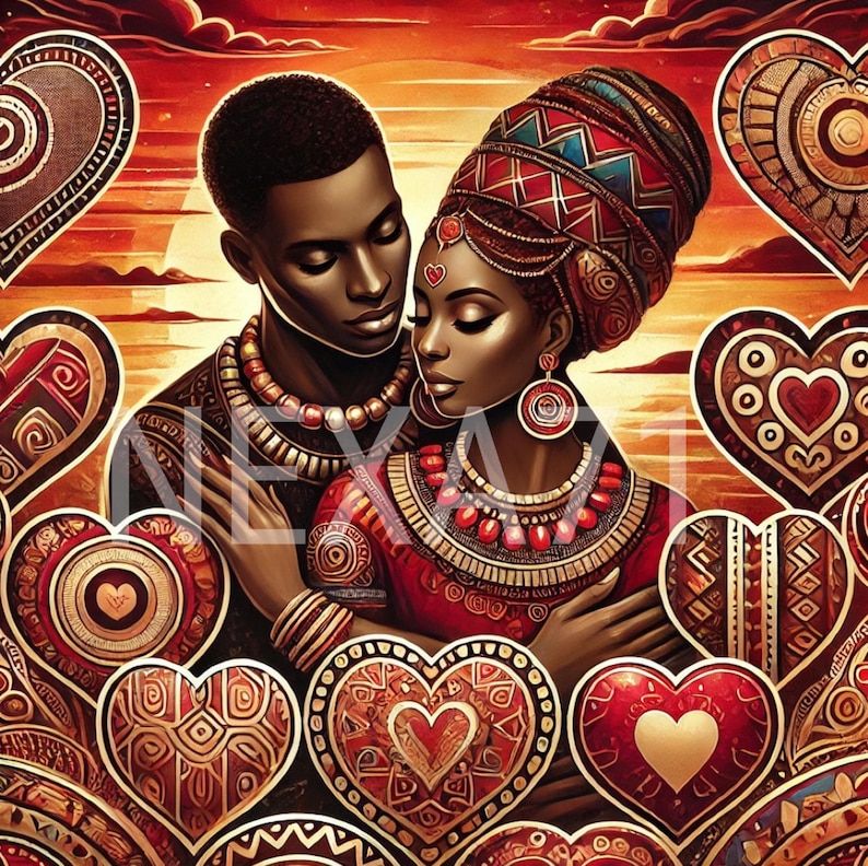 Black Love Valentine's Day Art – Romantic African American Couple With ...