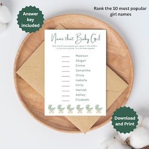 Name that Baby Girl Shower Game, Printable Baby Shower Game, Instant Download, Baby Girl Shower Game; Most Popular Baby Girl Name Game