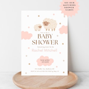 Convite para chá de bebê Little Lamb - Modelo personalizado para chá de bebê - Baixar arquivo digital 5x7 Canva