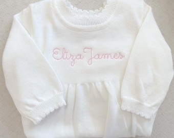 Personalized Embroidered Knit Gown | Heirloom Gift | Baby Shower Gift | Monogrammed Baby | Custom Keepsake | Baby