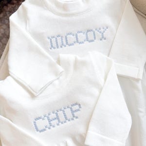 Personalized Embroidered Knit Gown | Heirloom Gift | Baby Shower Gift | Monogrammed Baby | Custom Keepsake | Baby Boy | Gender Neutral Gift