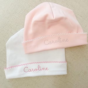 Personalized Embroidered Picot Trim Hat | Heirloom Gift | Baby Shower Gift | Monogrammed Baby | Custom Keepsake | Baby Essentials image 2