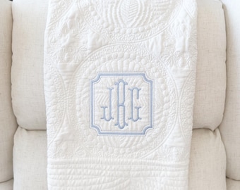 Personalized Embroidered Heirloom Quilt | Elegant Font | Custom Name/Monogram| Baby Shower Gift | Monogrammed Baby Blanket | Newborn Gift