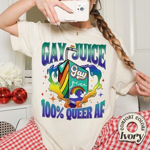 Gay Juice Comfort Colors Shirt, Gay Pride T-Shirt, Lesbian Queer Gift, LGBTQIA Shirt for Pride Month, Funny Gay Pride Shirt, Lesbian Tshirt