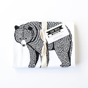 bear flour sack towel, floursack towel, animal print towel, kitchen towel, tea towels