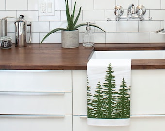 Set of two tree flour sack towels, tree tea towels, tea towel set, hand towel set, holiday decor