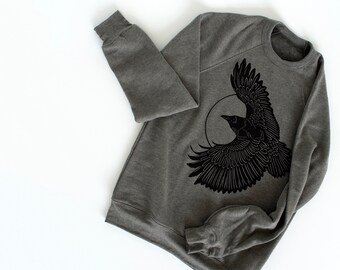 Crow sweatshirt, gray sweatshirt, fall sweatshirt, halloween sweater, halloween shirt, fall sweater