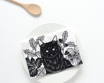 Autumn cat tea towel, flour sack towel, fall tea towel, fall decor, cat tea towel