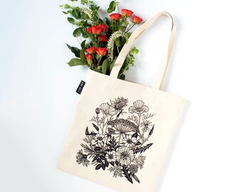 Wildflower tote bag, stay wild tote bag,  canvas tote bag, booklover gift, booklover tote bag, floral tote, reusable grocery bag