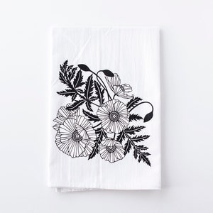 Poppies kitchen towel black print, poppies tea towel, poppy floursack towel, mothers day gift image 4