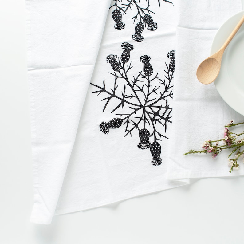Set of Two Thistle Towels Floral Tea Towel Set Spring Tea Etsy