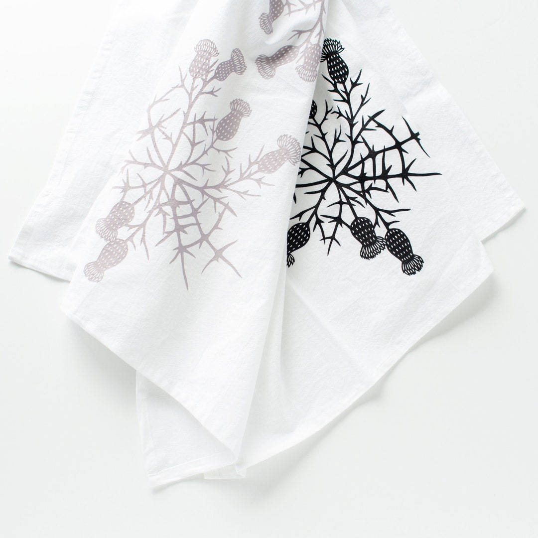Set of Two Thistle Towels, Floral Tea Towel Set, Spring Tea Towel Set
