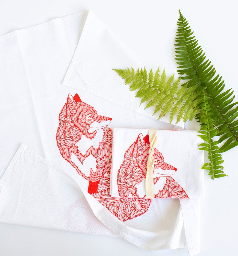 Bird Mafia Fox Flour Sack Tea Towel - Thumbnail 2