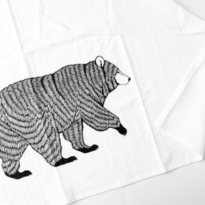 Big bear flour sack towel, bear kitchen towel, bear towel, woodland kitchen towel