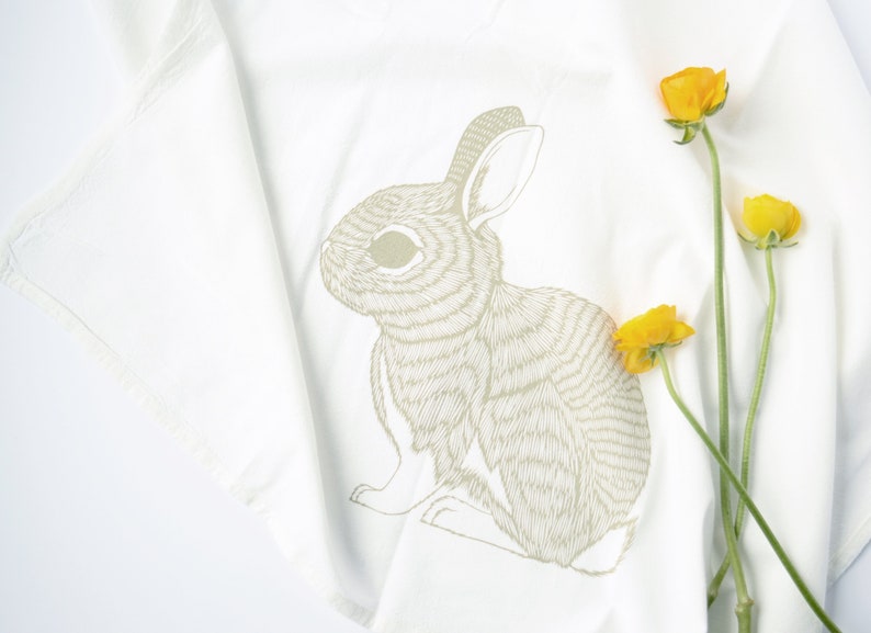 bunny tea towel rabbit decor bunny tea towel spring decor flour sack towel Rabbit tea towel rabbit towel kitchen towel