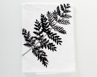 Fern flour sack towel, fern tea towel, black print, mothers day gift