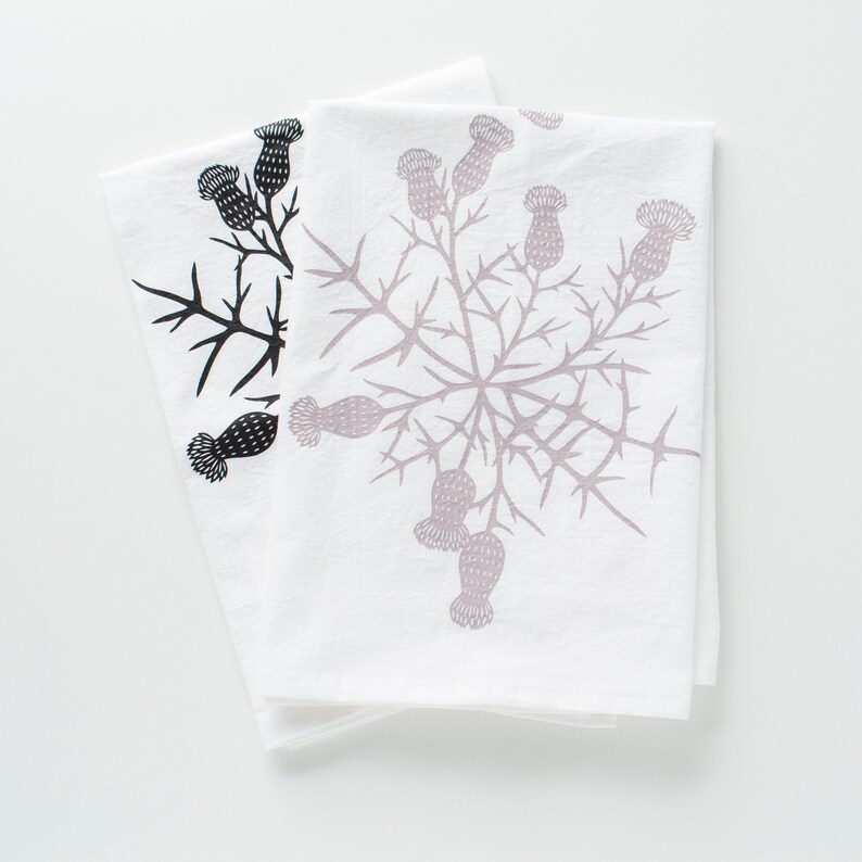 Set of Two Thistle Towels Floral Tea Towel Set Spring Tea Etsy