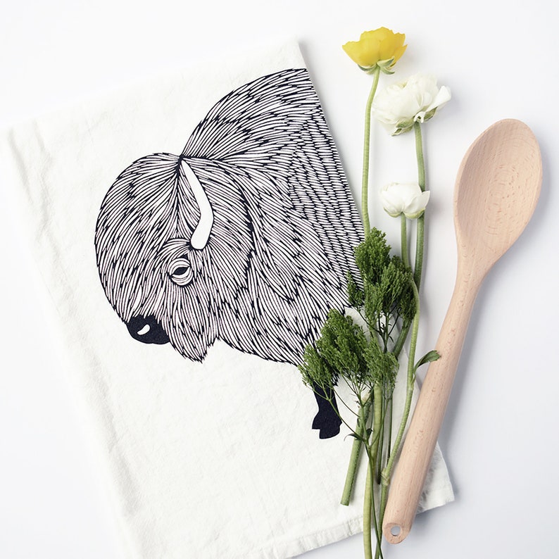 Buffalo towel, bison tea towel, floursack towel, buffalo tea towel, flour sack towel, tea towels, buffalo decor, bison print, dish towel image 1