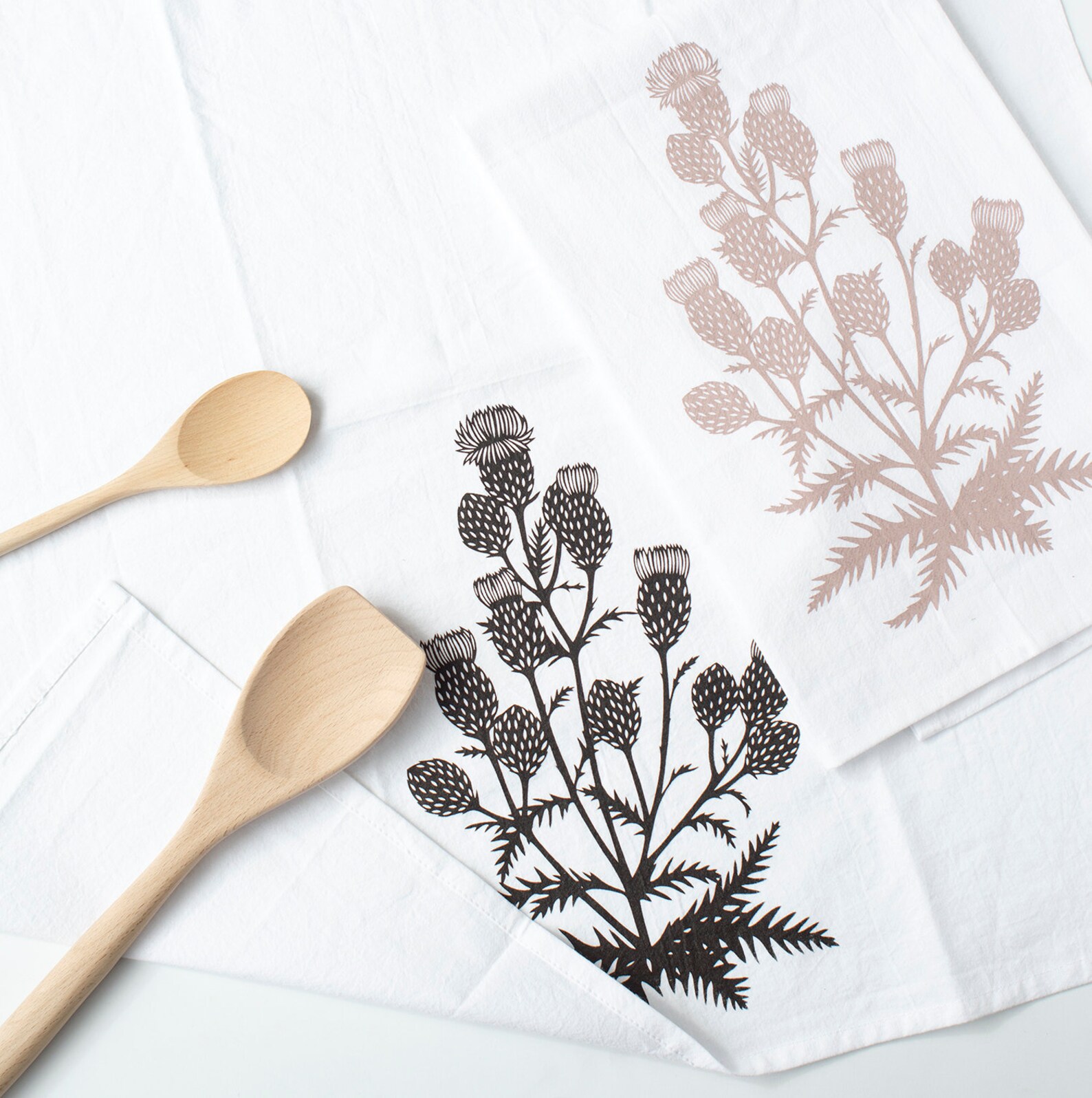 Set of Two Thistle Towels Floral Tea Towel Set Spring Tea Etsy