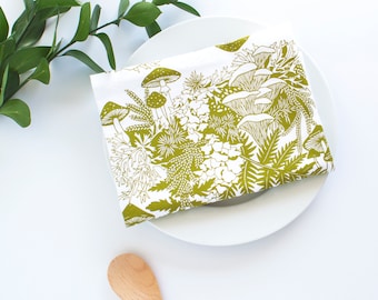 regrow tea towel, mushrooms flour sack towel, moss tea towel, holiday towel