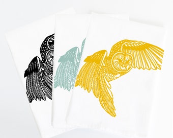 Barn owl flour sack towel set