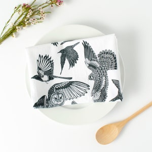 birds tea towel, bird flour sack towel, blue tea towel, mothers day towel