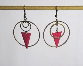 Original creations and unique pieces_ Asymmetrical/mismatched earrings_ Antique bronze and rose brass series
