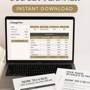 Bröllopsbudgetplanerare: Excel och Google Sheets med utskrivbara material (digital nedladdning)
