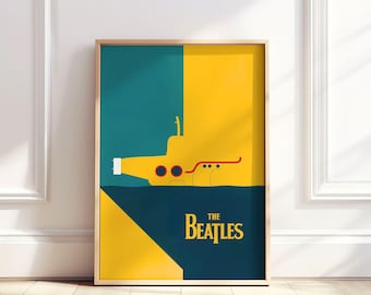 Póster de banda de música / Arte de pared minimalista de The Beatles / Descarga digital de Yellow Submarine / Decoración de rock clásico para el hogar