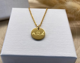 Personalized 13 mm disc necklace in 18 karat gold-plated stainless steel / Necklace with engraving / Love / Wedding / Birthday / Gift
