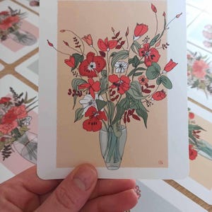 Carte postale, impression d'art, illustration florale, cadeau artistique