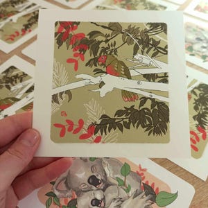 Carte Postale Illustration Perroquet – Oiseau Tropical Coloré – Art Botanique, Nature, Cadeau Original