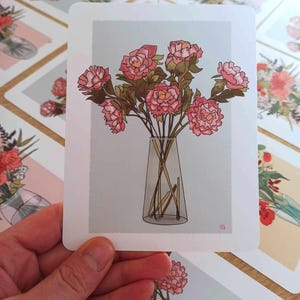 Carte Postale Hortensias – Illustration Florale Élégante – Art Botanique rose – Papeterie Originale – Carte Cadeau