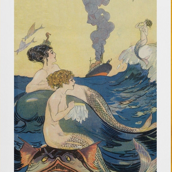 mermaids at sea doing needle work antique illustration DIGITAL DOWNLOAD