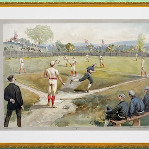 Victorian baseball game, antique illustration, digital download