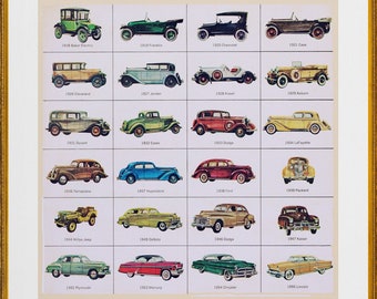 vintage mid century, classic American cars illustration, digital download