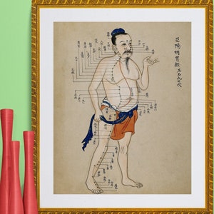 antieke Chinese acupunctuur en moxa punten grafiek illustratie anatomische print DIGITAAL DOWNLOAD