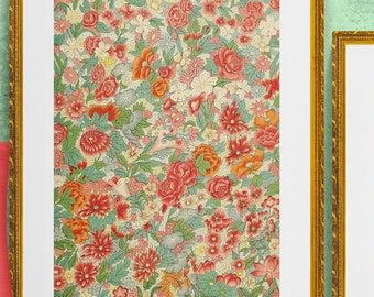 antique chinese wallpaper roses chinoiserie illustration digital download