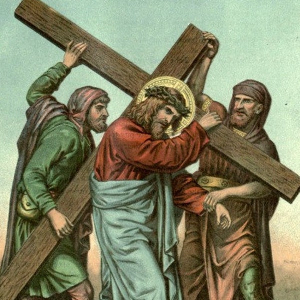 antique victorian catholic religion stations of the cross station five DIGITAL DOWNLOAD
