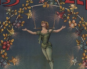 antique french victorian circus poster trapezist miss Zelia illustration digital download