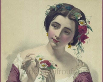 antique french victorian beautiful woman lithograph margarita illustration DIGITAL DOWNLOAD