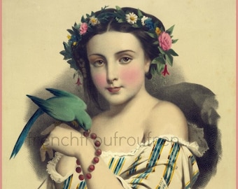 antique victorian french beautiful woman la favorite illustration DIGITAL DOWNLOAD